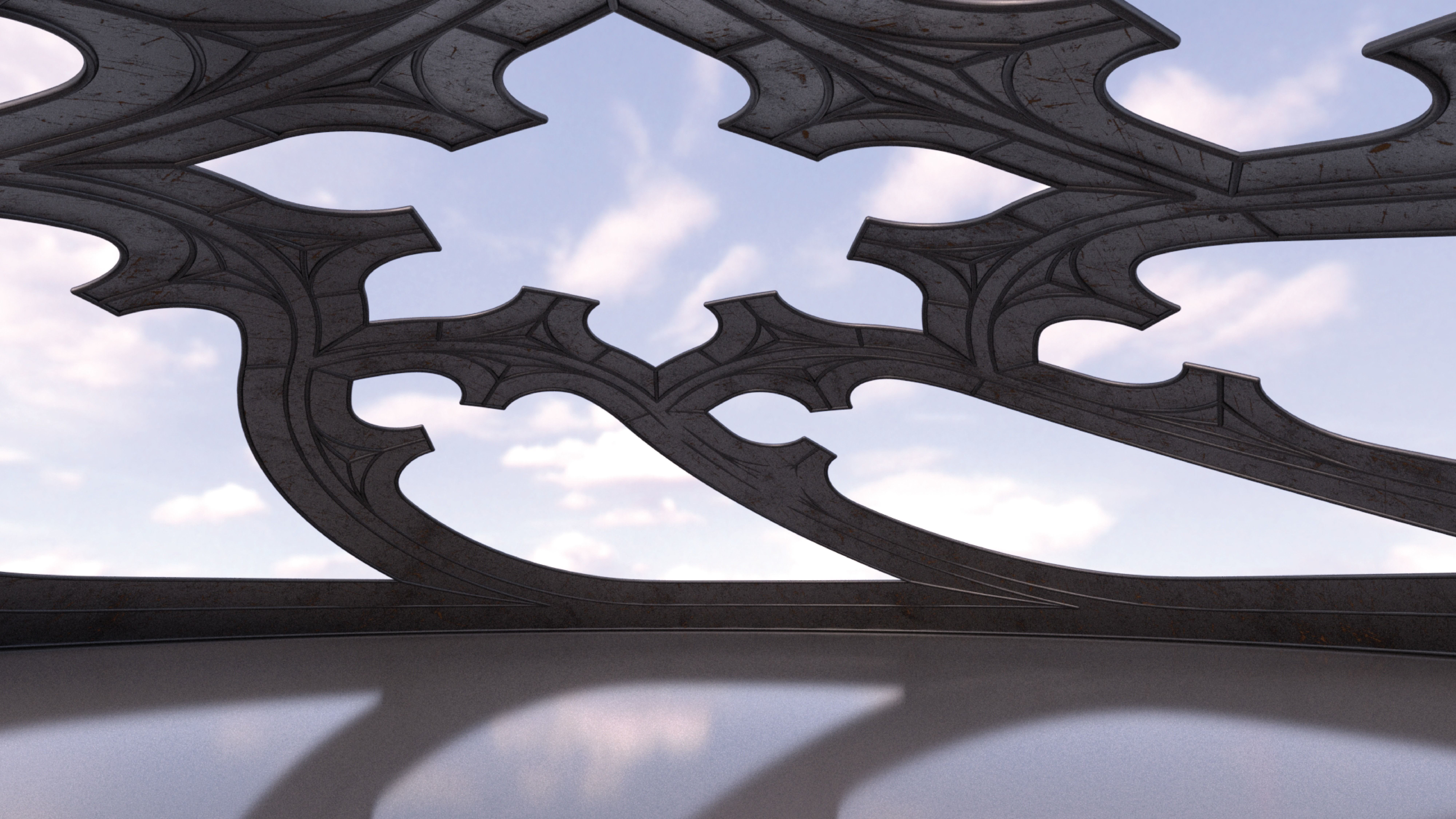 Dome with hexagonal pattern glass and steel structure Low-poly 3D model_5