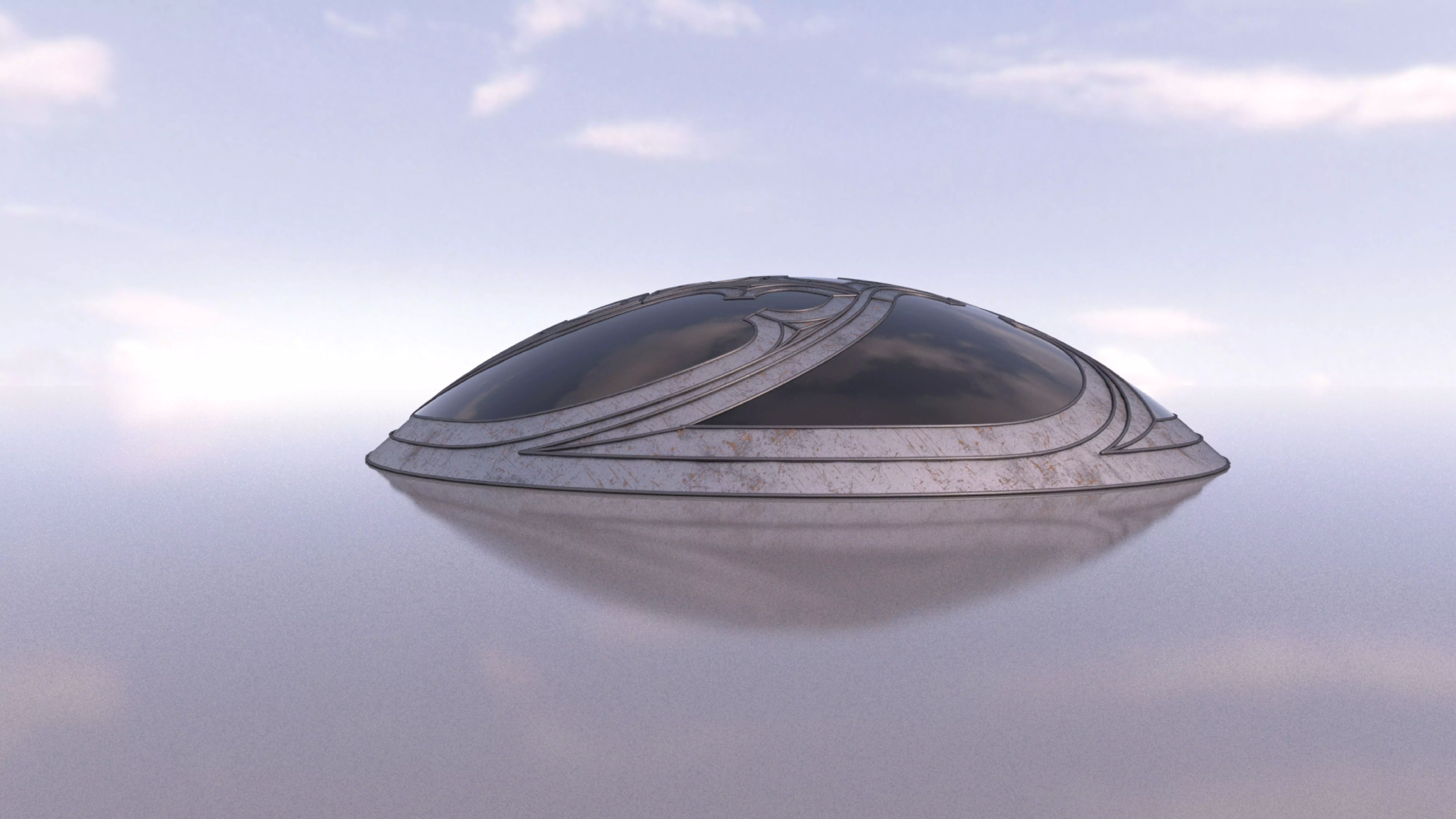 Dome with hexagonal pattern glass and steel structure Low-poly 3D model_0