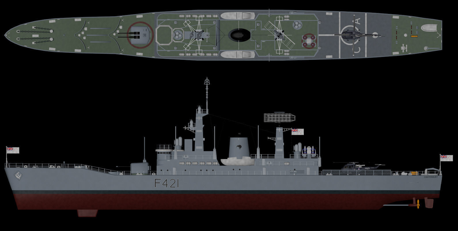 HMNZS Canterbury - F421 - Leander Class Frigate 3D model_12