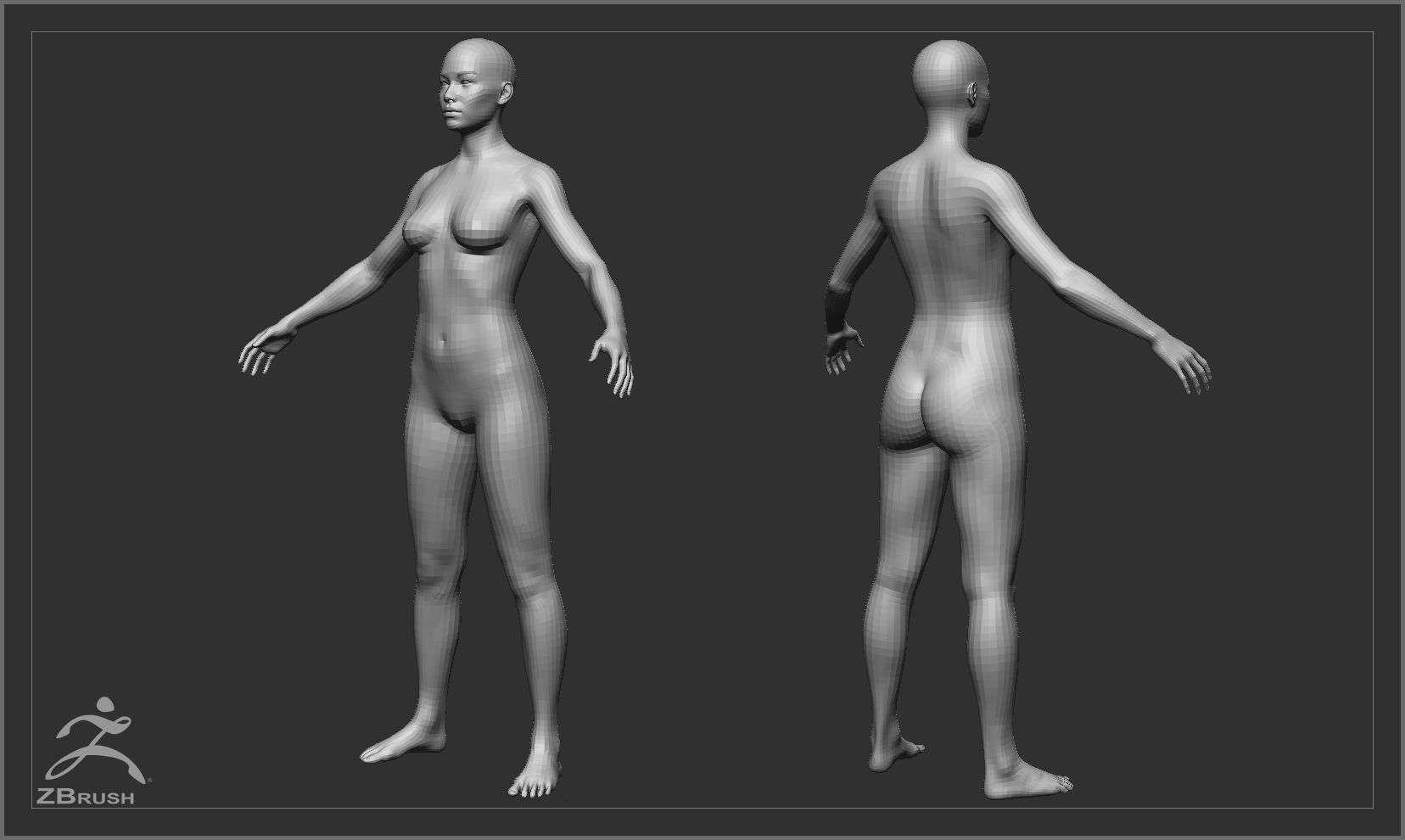 Average Female Body Low Poly Basemesh 3D model_3