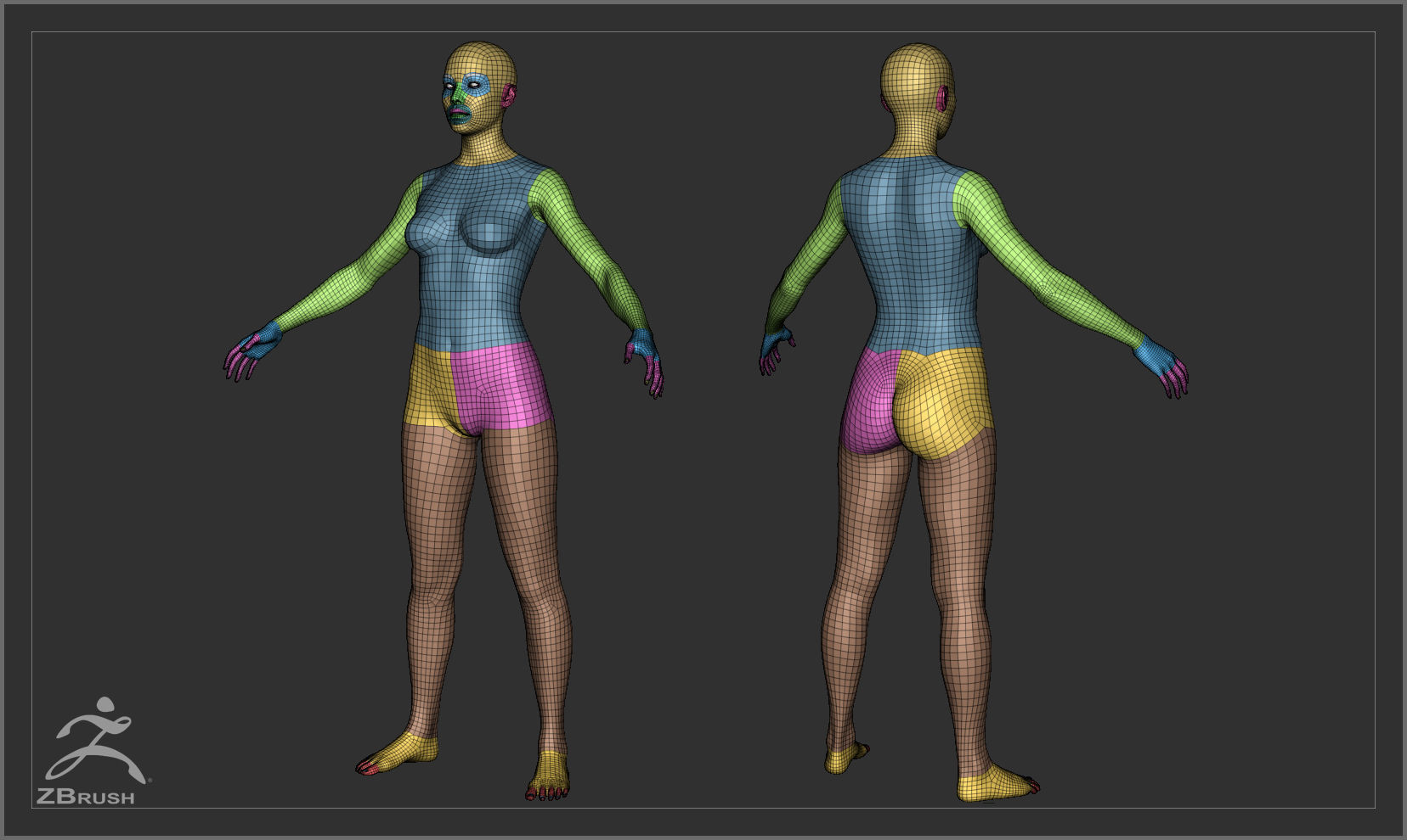 Average Female Body Low Poly Basemesh 3D model_4