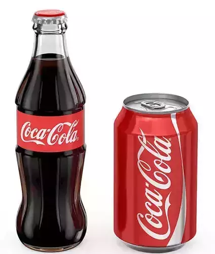 Coca-Cola bottle of coca cola and can