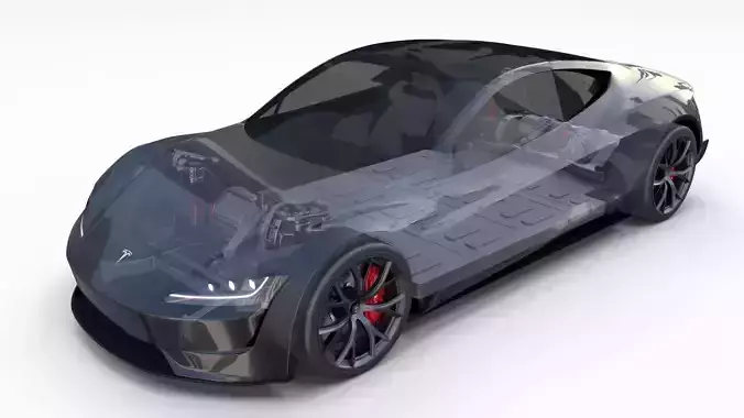 Tesla Roadster 2020 Midnight Silver with interior and chassis