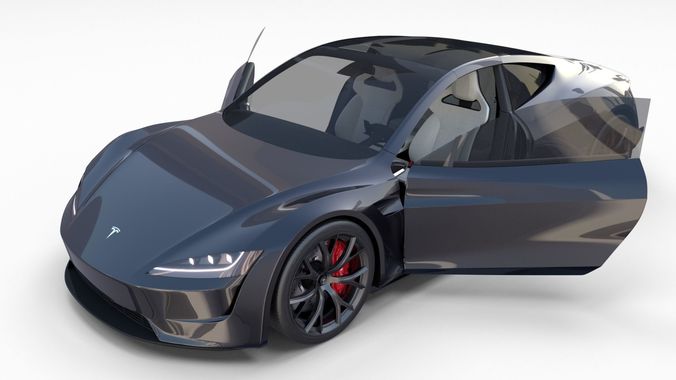 Tesla Roadster Midnight Silver with Interior 3D model