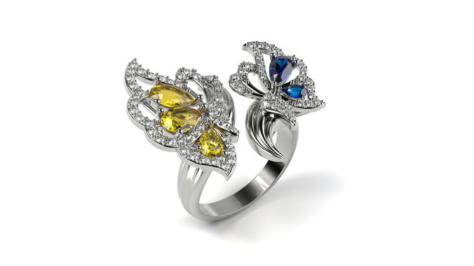 Two Buterfly Coctail Ring 3D print model