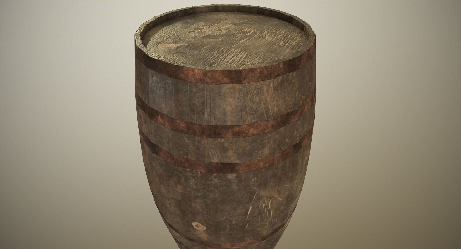 PBR Wooden Barrel Low-poly 3D model_6
