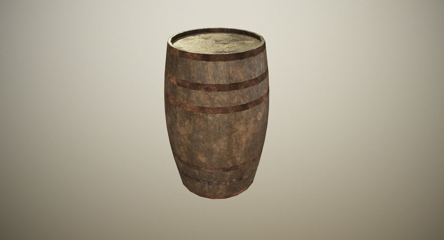 PBR Wooden Barrel Low-poly 3D model_3