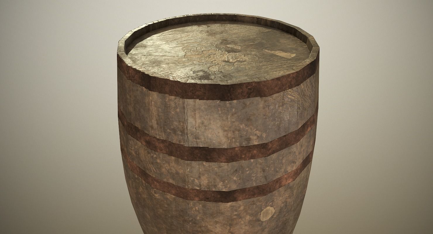 PBR Wooden Barrel Low-poly 3D model_8