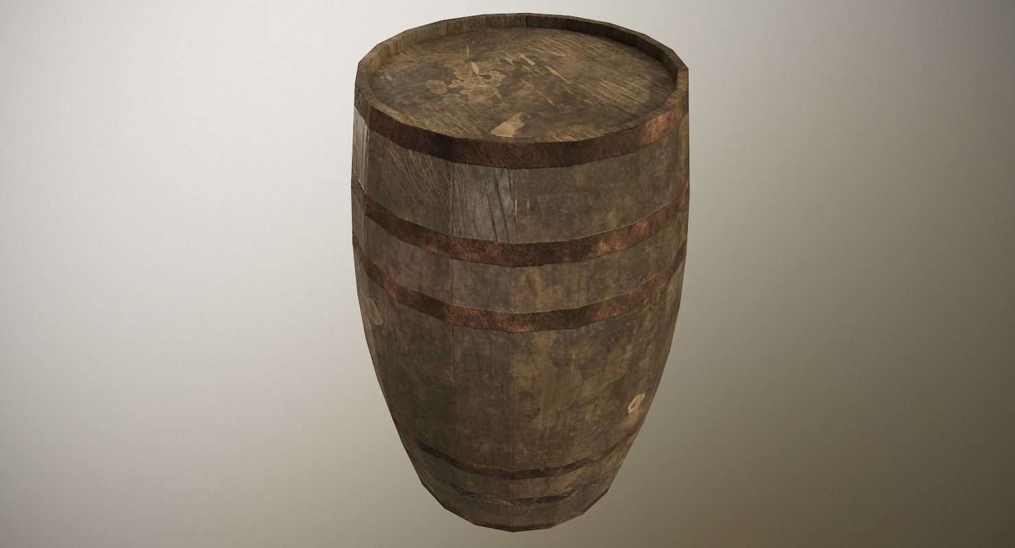 PBR Wooden Barrel Low-poly 3D model_7