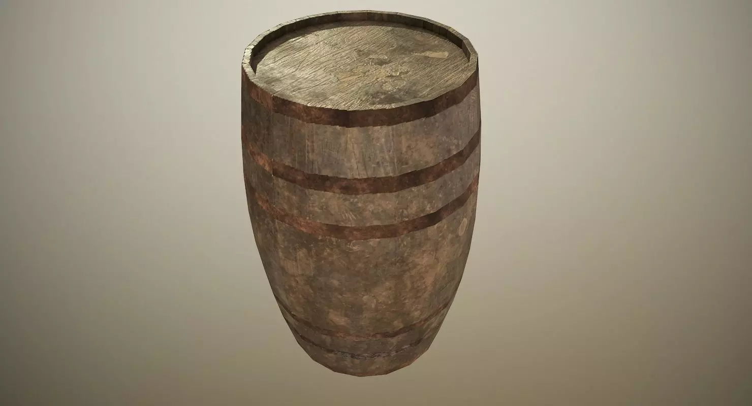 PBR Wooden Barrel Low-poly 3D model_0
