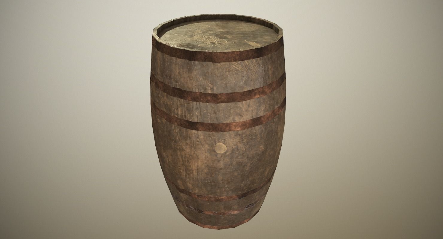PBR Wooden Barrel Low-poly 3D model_9