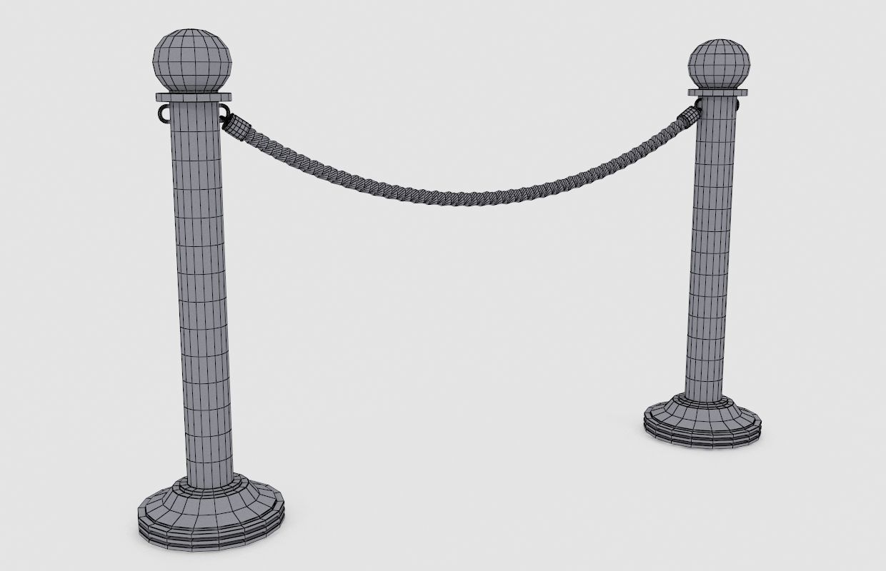 Golden rope barrier 3D model_4