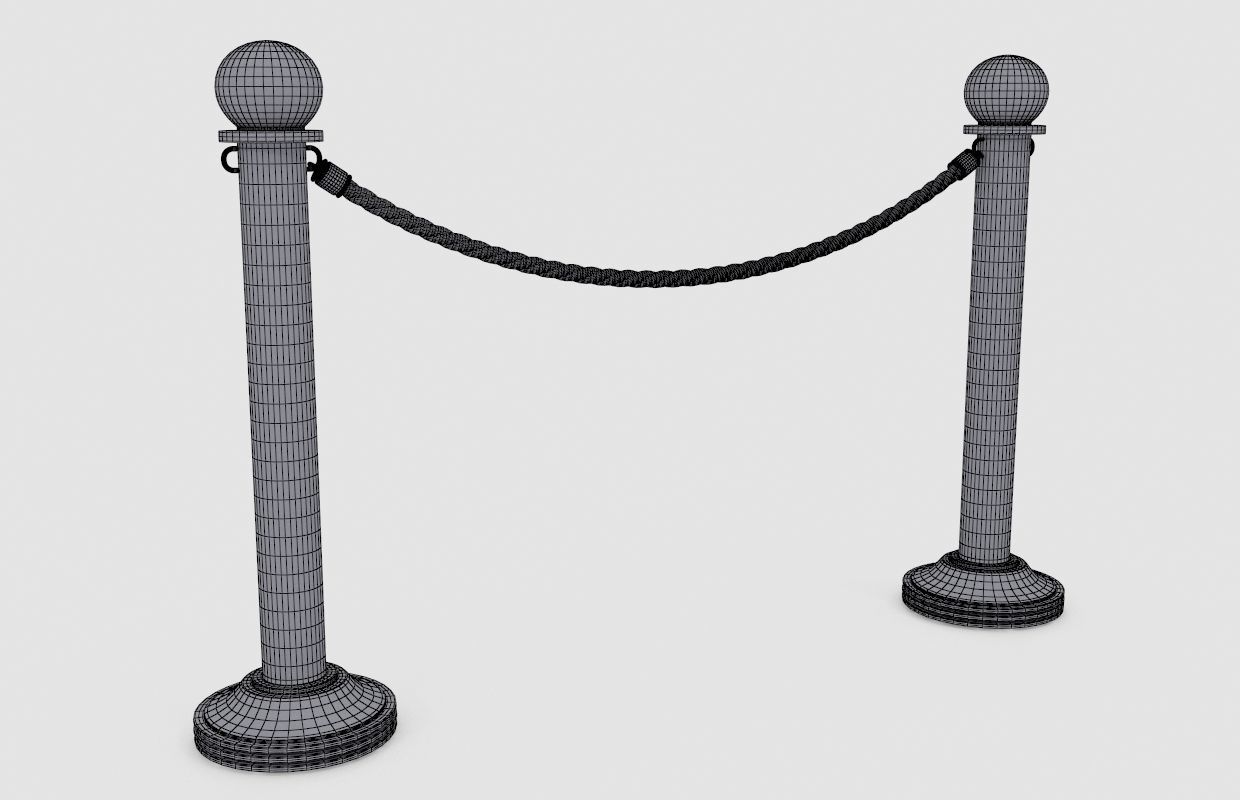 Golden rope barrier 3D model_5
