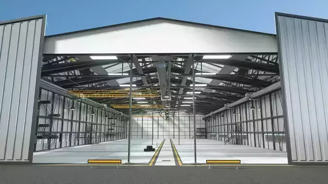 Hangar warehouse with doors and windows 3D model