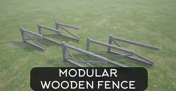 Modular Wooden Fence Low-poly 3D model