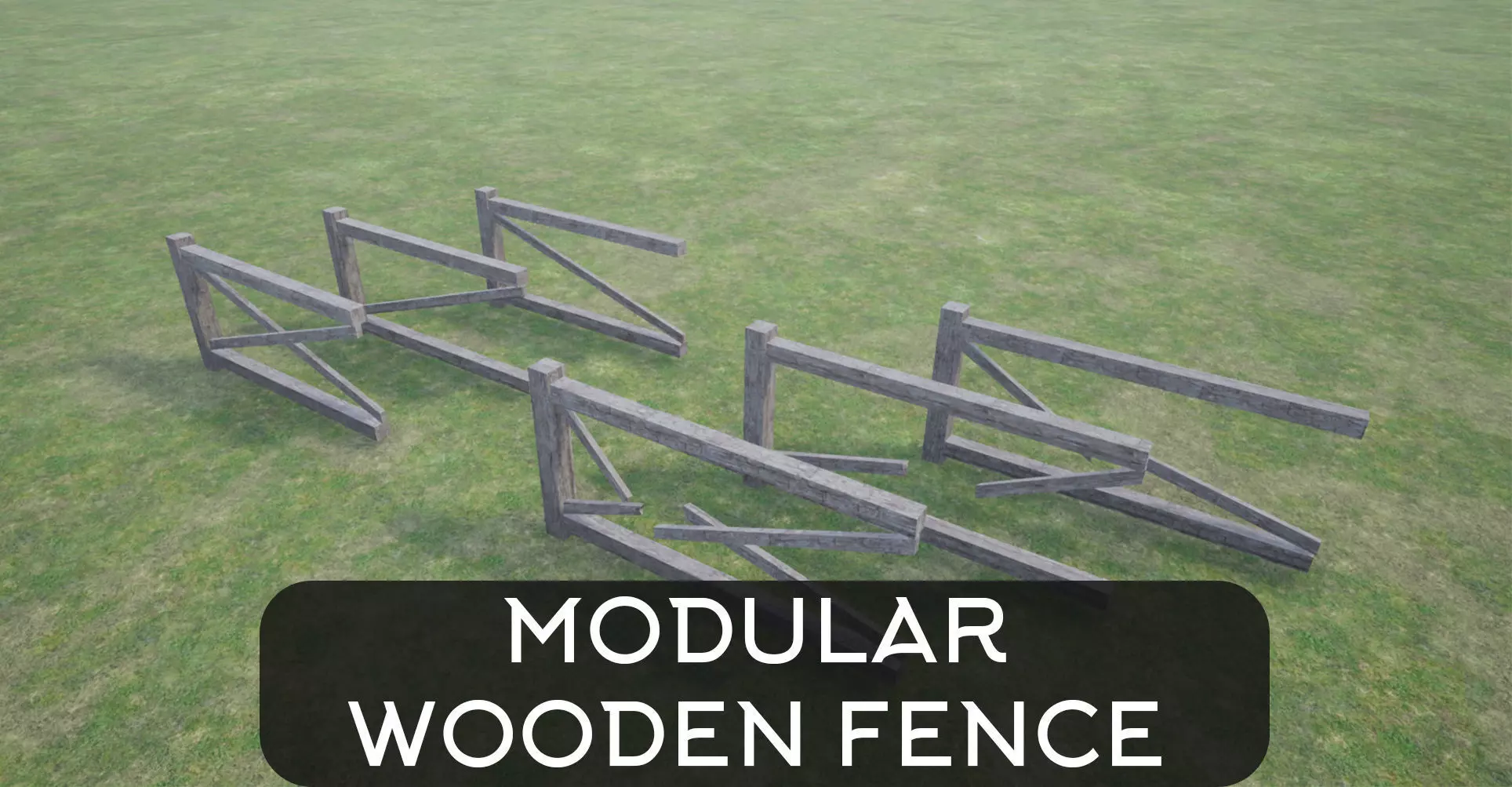 Modular Wooden Fence Low-poly 3D model_0