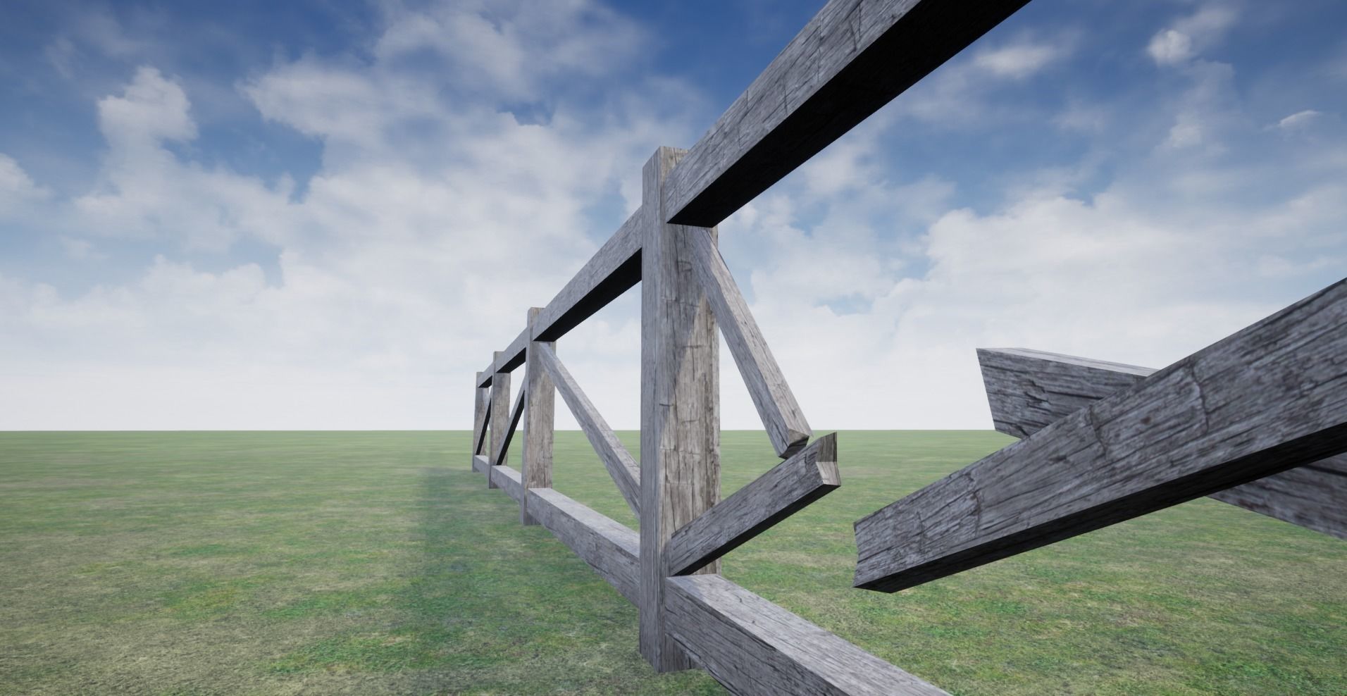 Modular Wooden Fence Low-poly 3D model_11