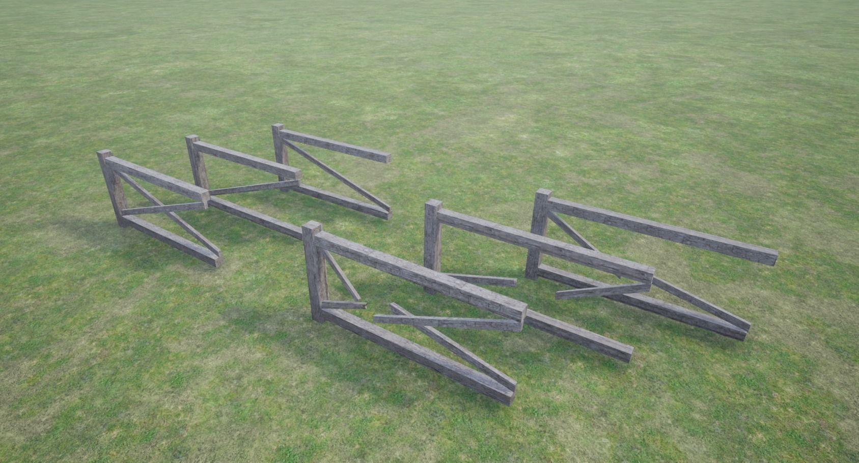 Modular Wooden Fence Low-poly 3D model_1