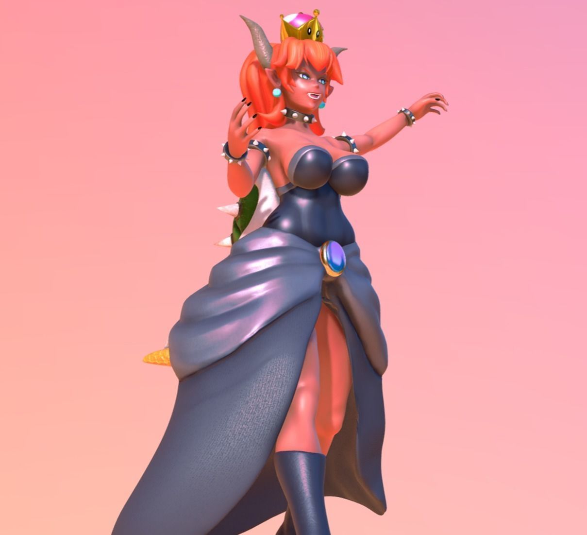 Bowsette female character in dress 3D print model_2