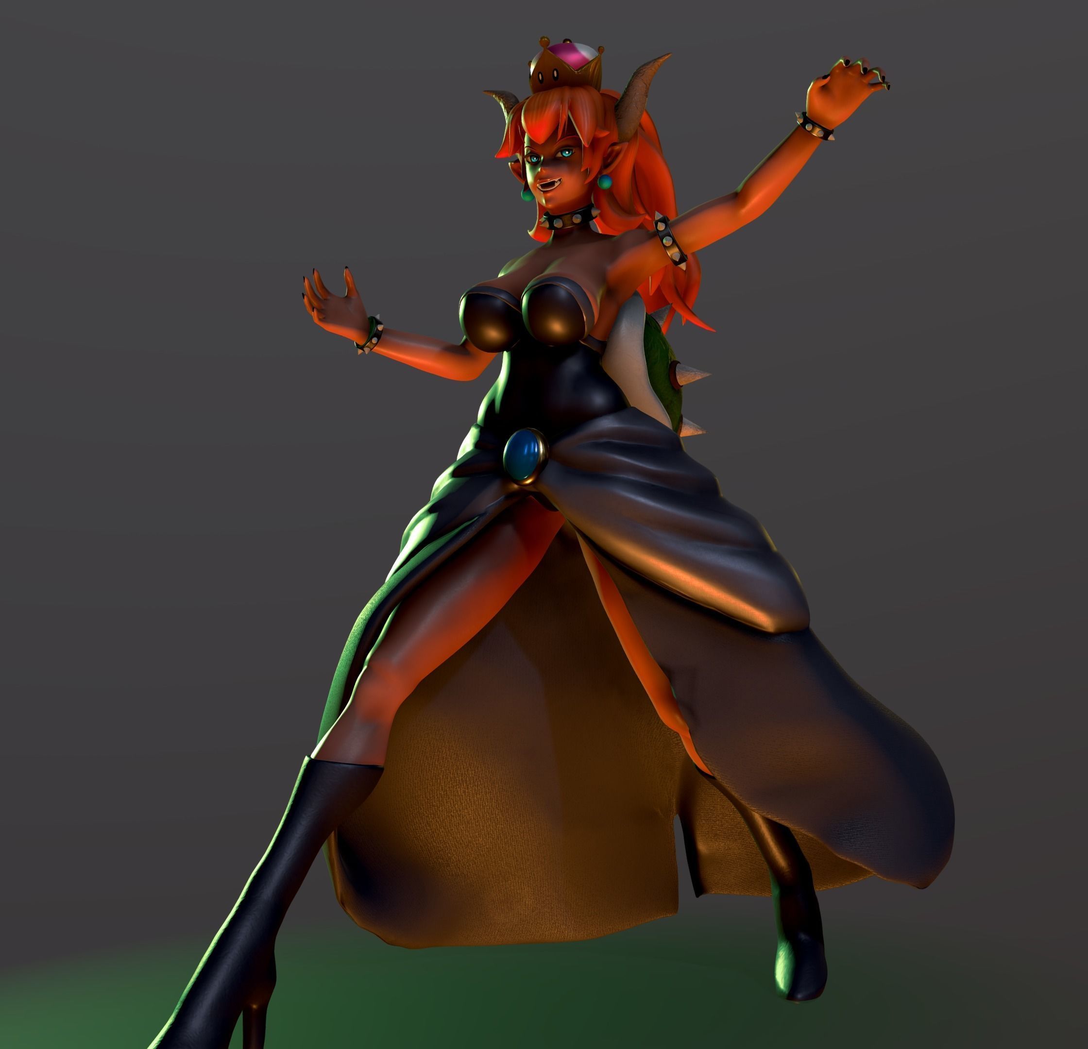 Bowsette female character in dress 3D print model_3