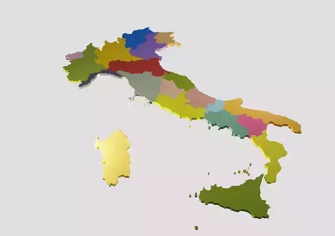 Italy 3D Map with Regions Low-poly 3D model