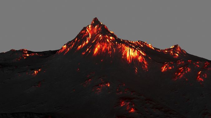 Volcano mountain with flames Low-poly 3D model