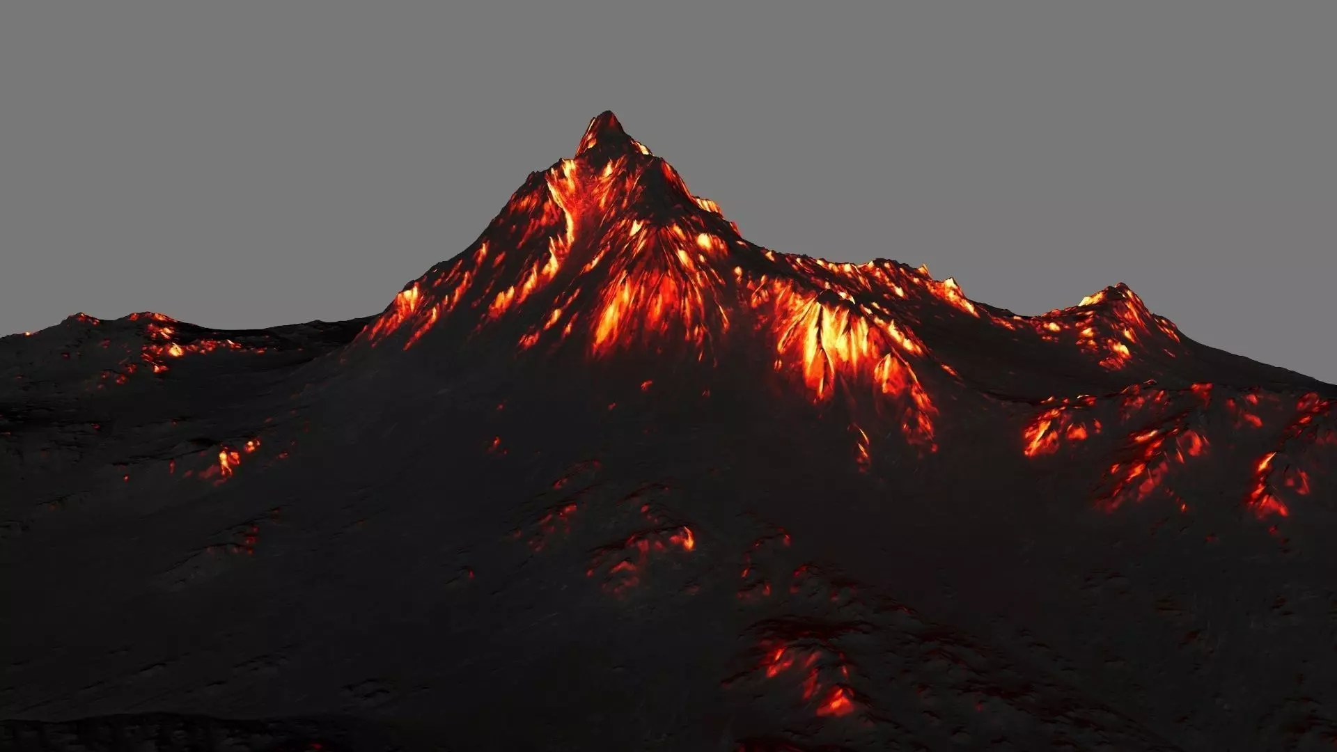Volcano mountain with flames Low-poly 3D model_0