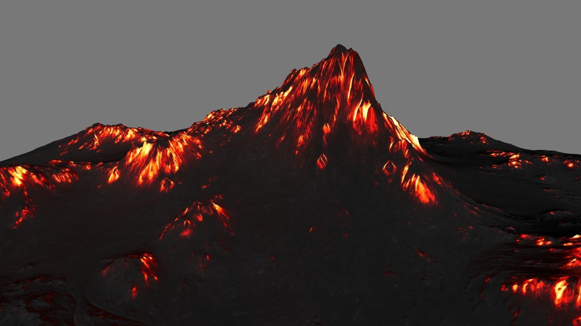 Volcano mountain with flames Low-poly 3D model_2