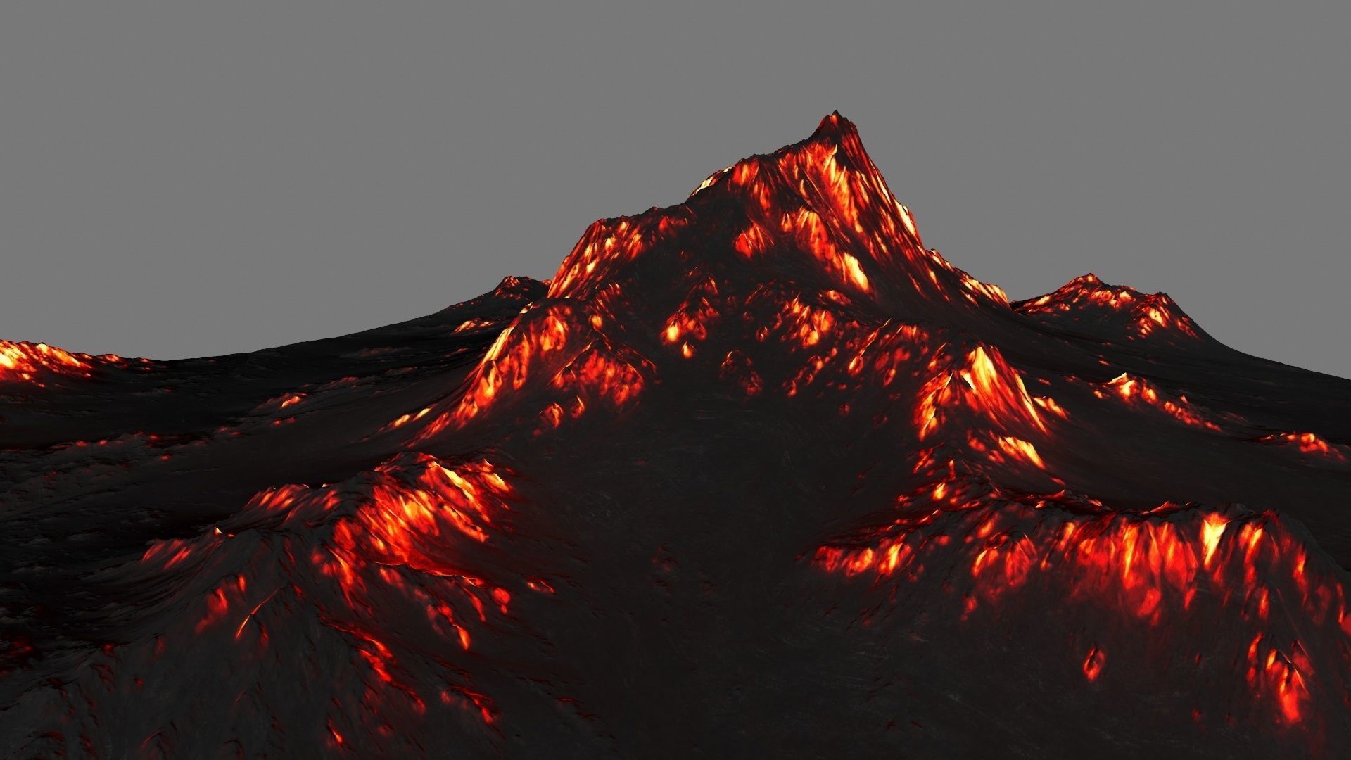 Volcano mountain with flames Low-poly 3D model_1