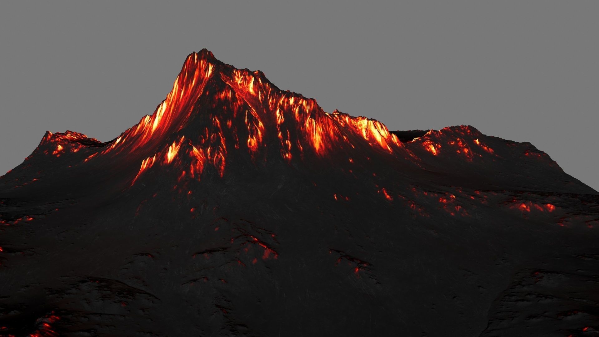 Volcano mountain with flames Low-poly 3D model_3