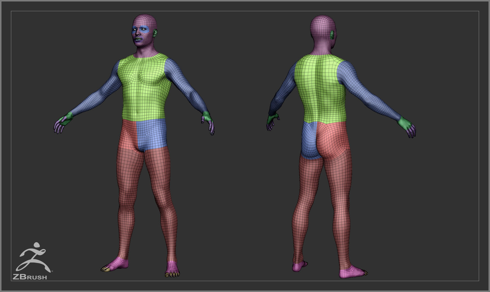 Average Male Body Low Poly Basemesh 3D model_4