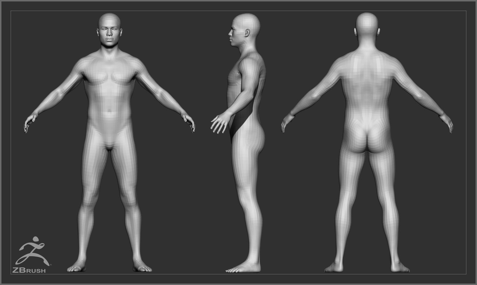 Average Male Body Low Poly Basemesh 3D model_1