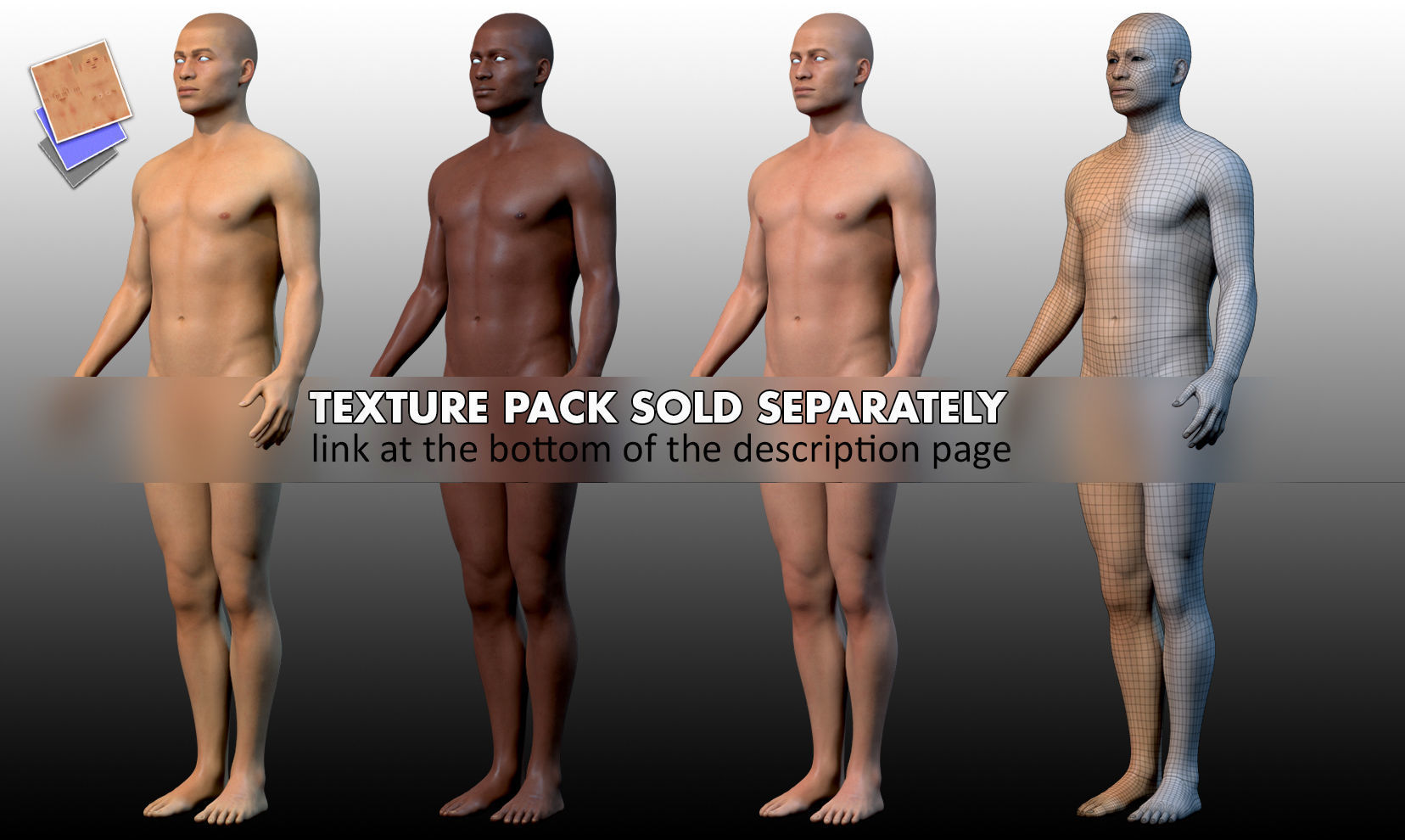 Average Male Body Low Poly Basemesh 3D model_12