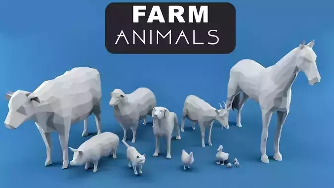Farm Animals Low-poly 3D model