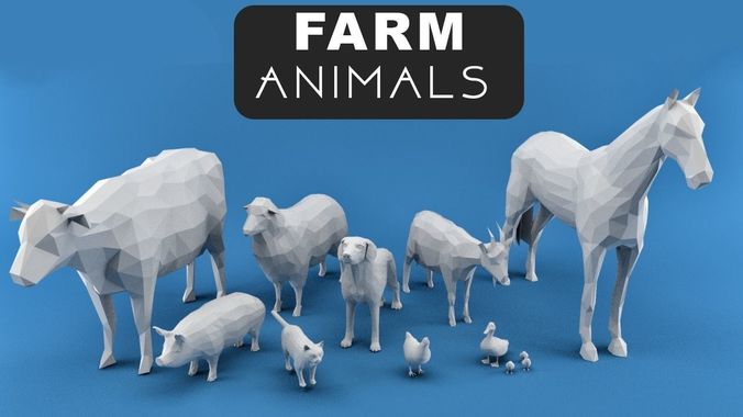 Farm Animals Low-poly 3D model