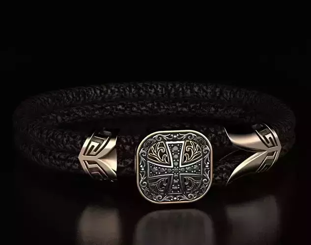 Stylish bracelet with rubber with and cross 433 3D print model