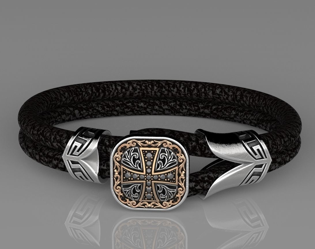 Stylish bracelet with rubber with and cross 433 3D print model_6