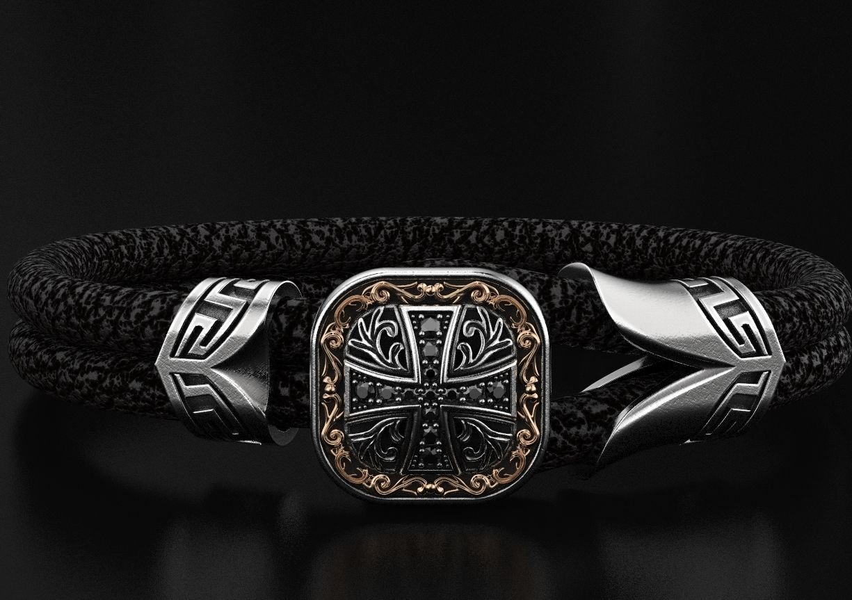 Stylish bracelet with rubber with and cross 433 3D print model_12