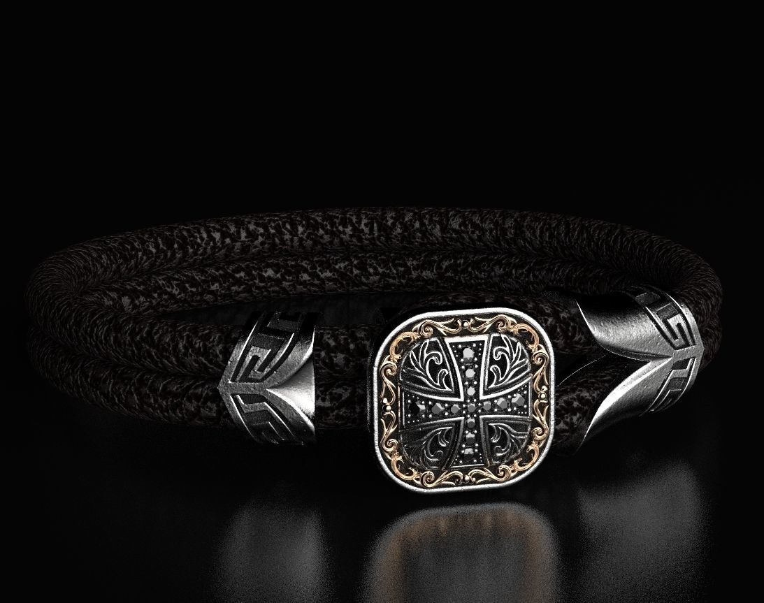 Stylish bracelet with rubber with and cross 433 3D print model_9