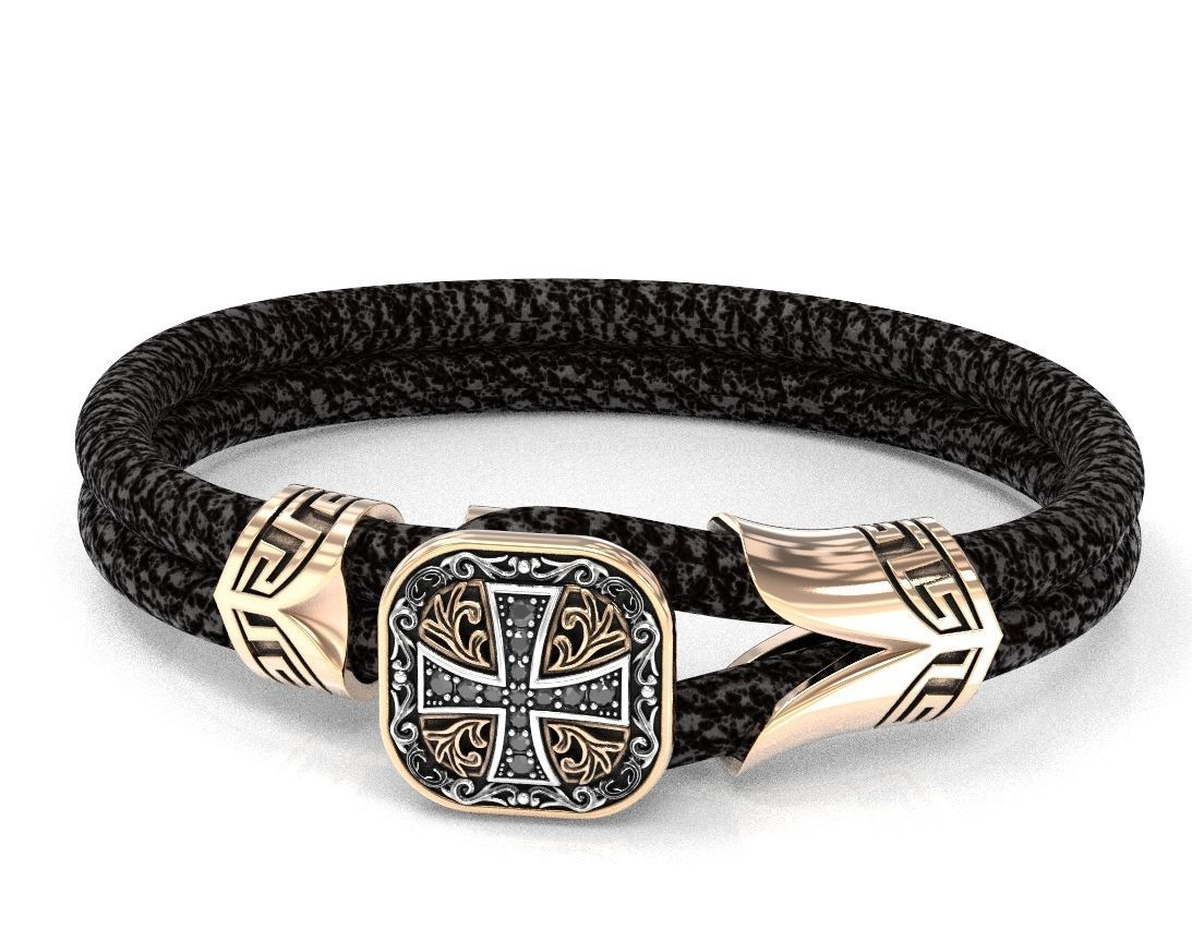 Stylish bracelet with rubber with and cross 433 3D print model_1