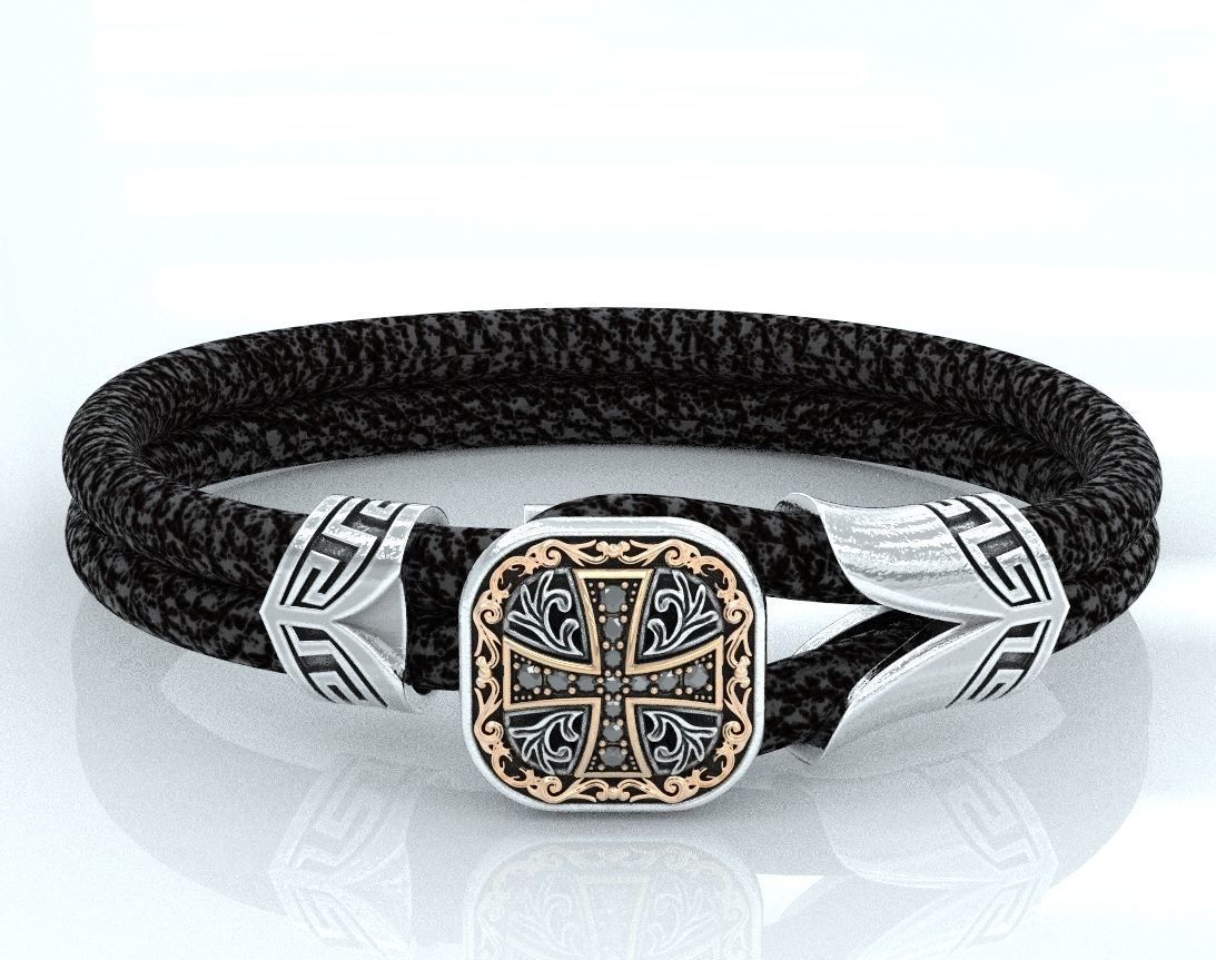 Stylish bracelet with rubber with and cross 433 3D print model_7