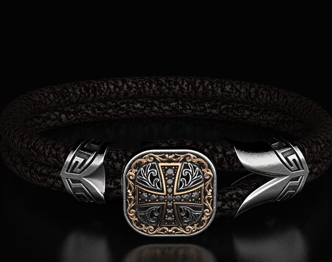 Stylish bracelet with rubber with and cross 433 3D print model_4