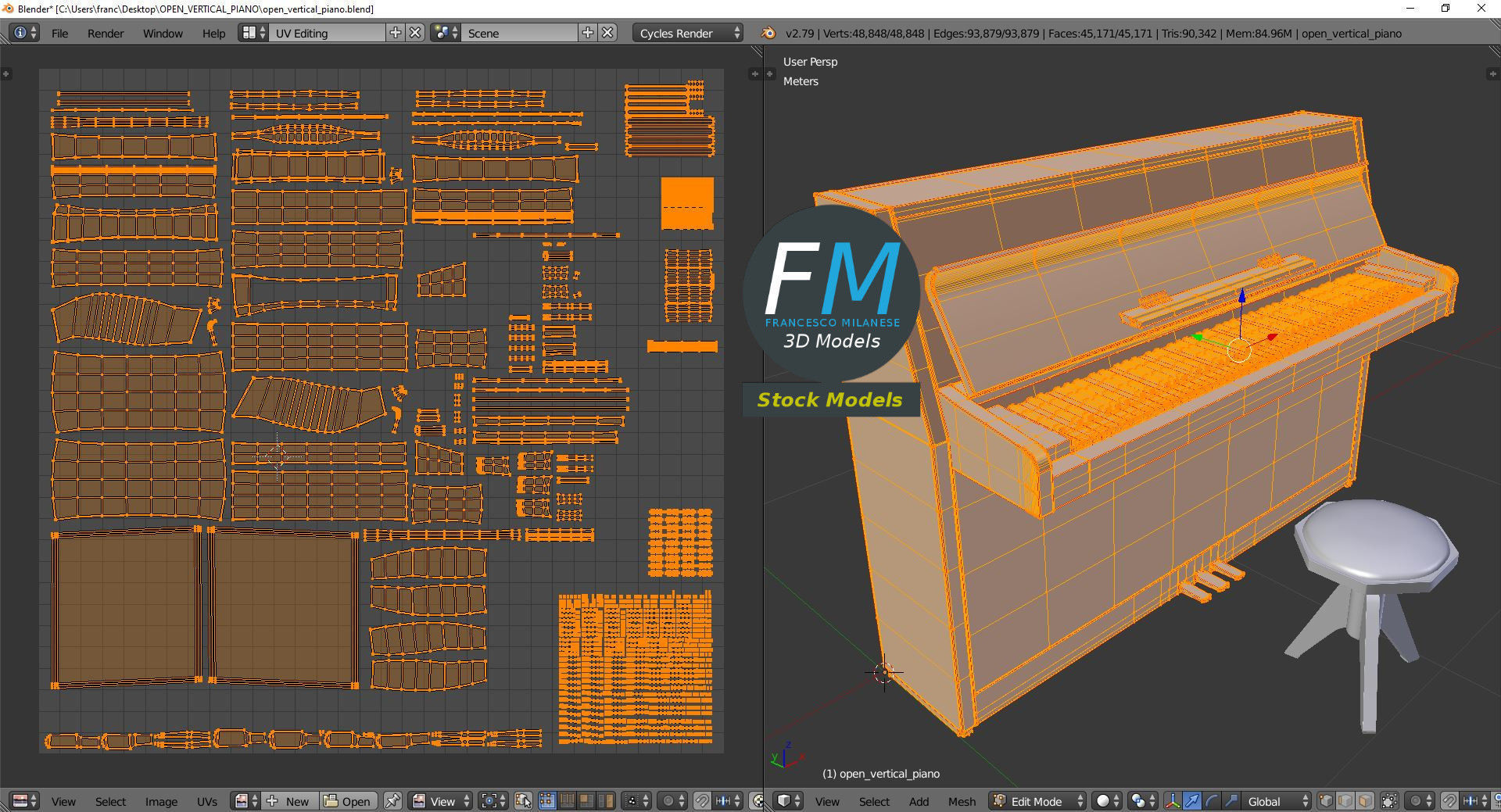 Open vertical piano 3D model_10