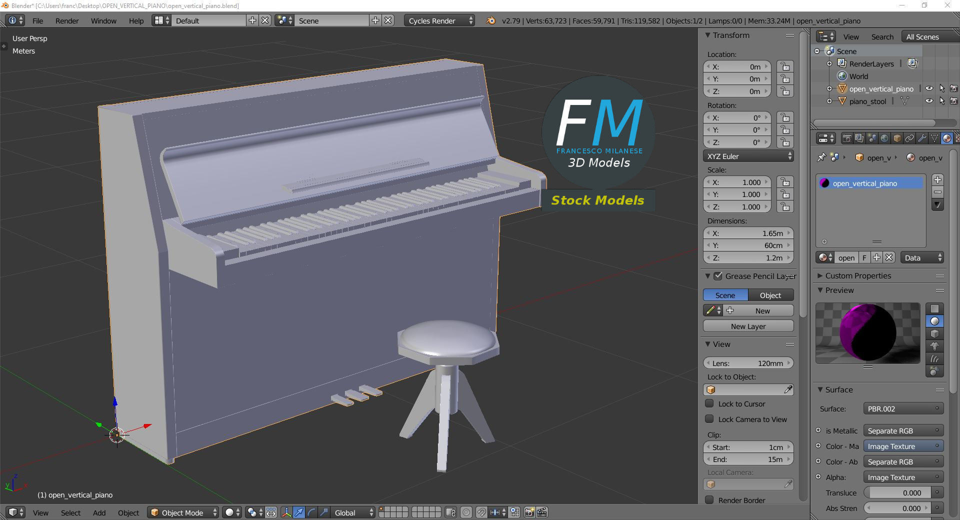Open vertical piano 3D model_9