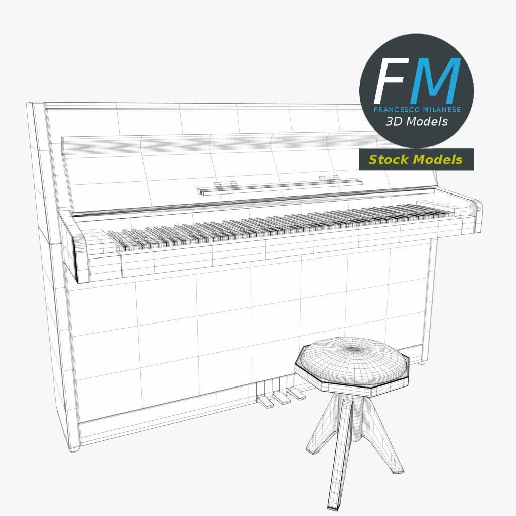 Open vertical piano 3D model_7
