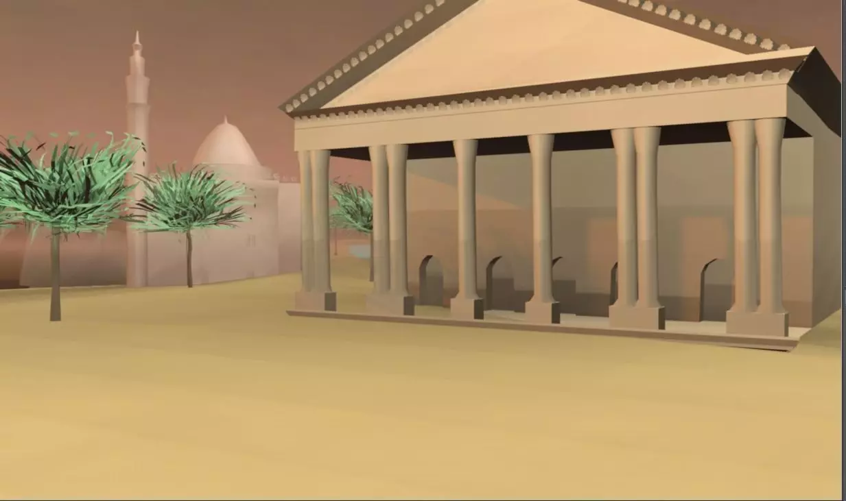 Palais building with columns and trees Free 3D model