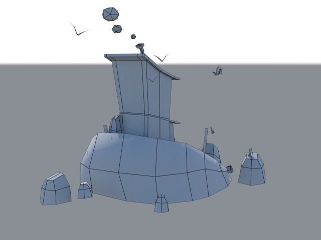 Low-poly Island house on in ocean Low-poly 3D model_4