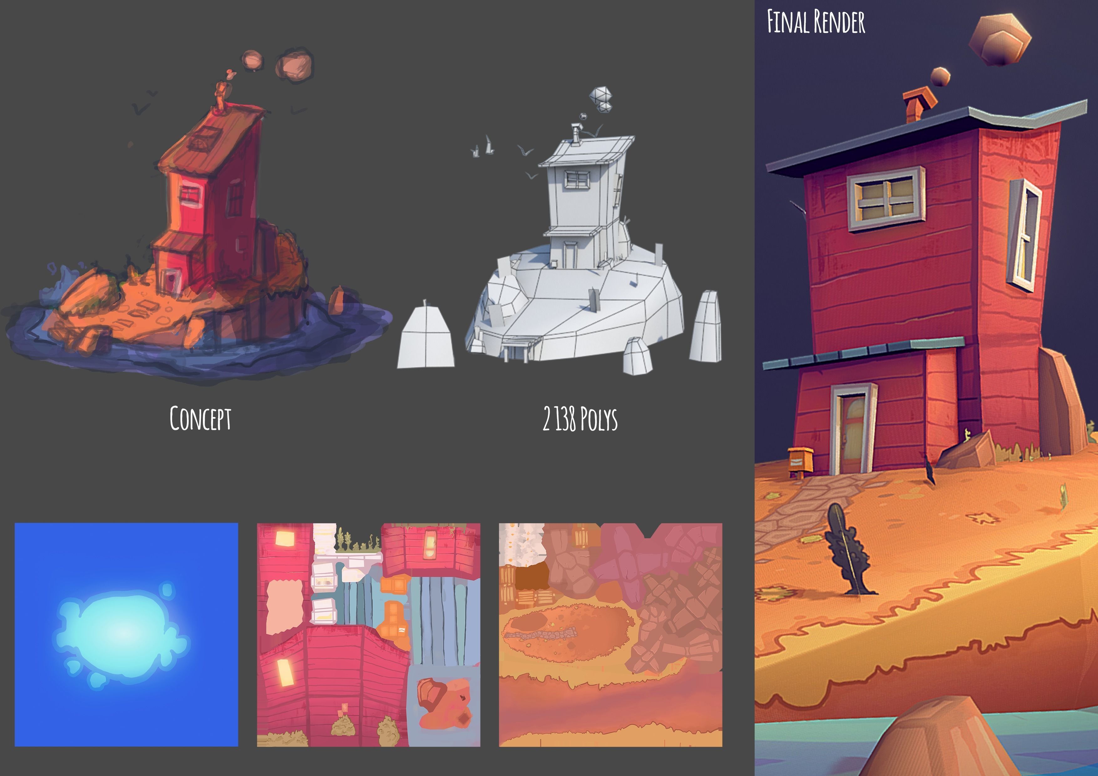 Low-poly Island house on in ocean Low-poly 3D model_7