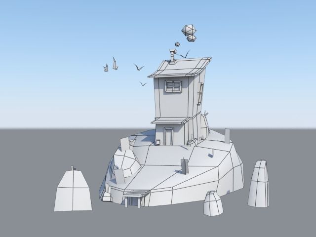 Low-poly Island house on in ocean Low-poly 3D model_5