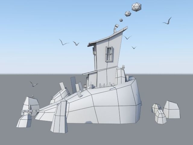 Low-poly Island house on in ocean Low-poly 3D model_6